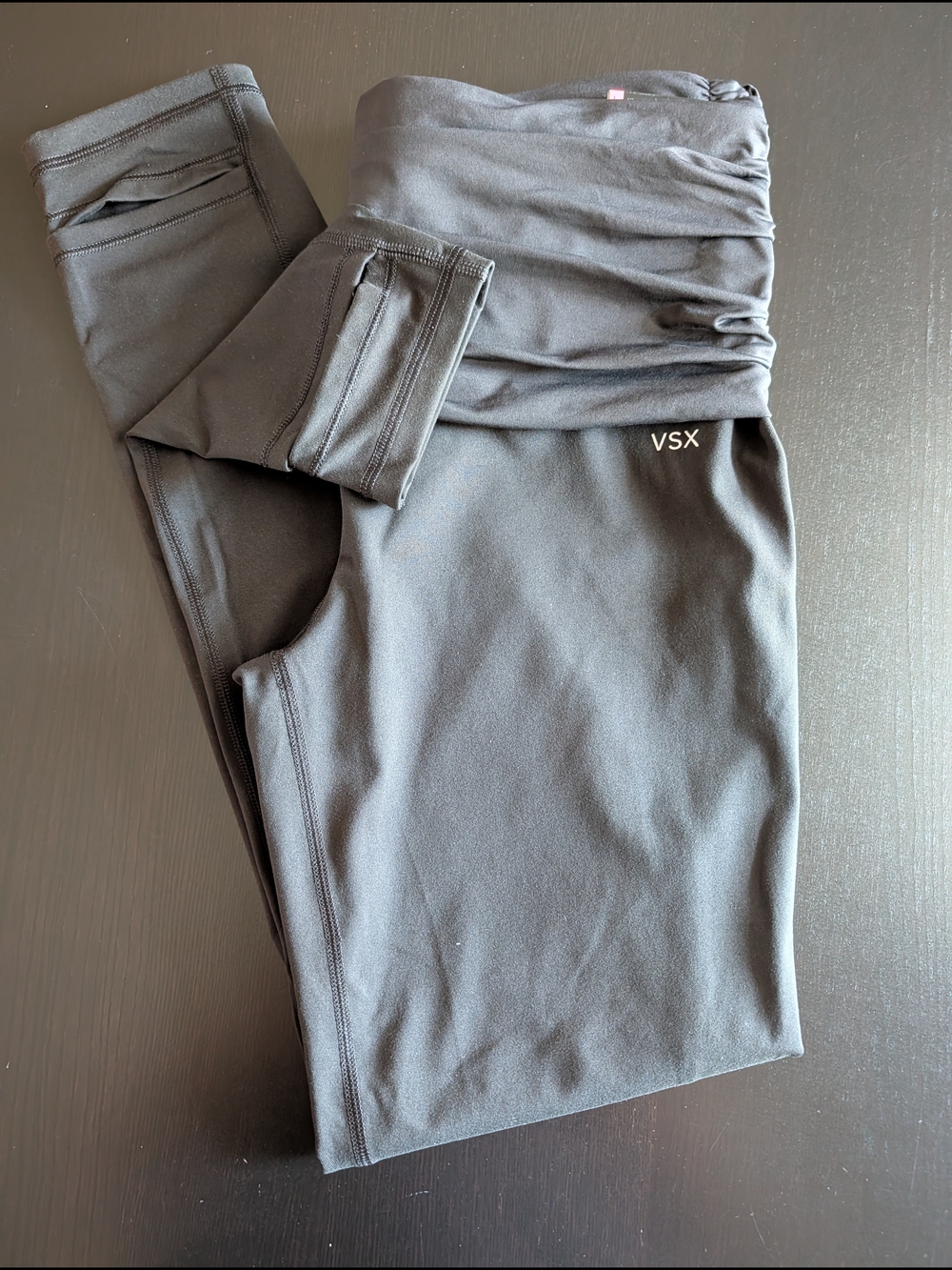 Victoria Secret VSX Black High-Waist Rusched Foldover Leggings Sz L New w/Tags